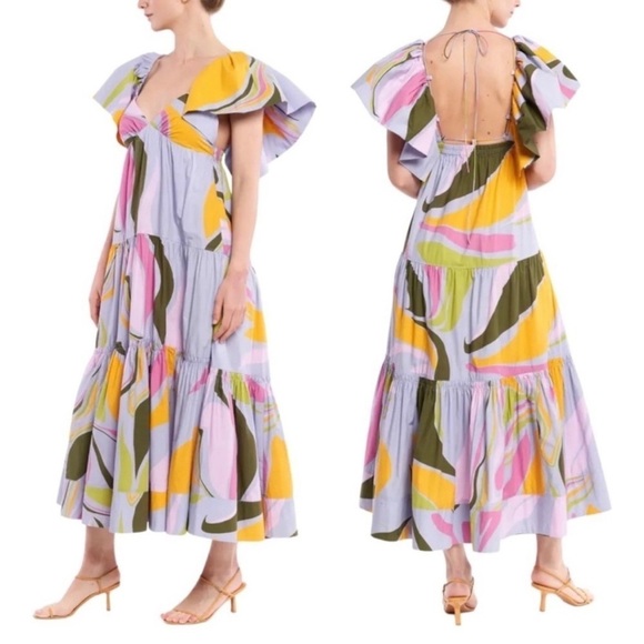 La Ligne Dresses & Skirts - NWT LA LIGNE Stella Flutter Sleeve Tiered Ruffle Maxi Dress in Lavender Size M